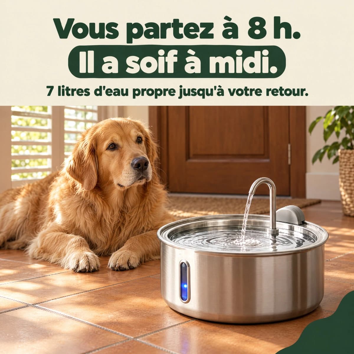 Vous partez à 8 h. Il a soif à midi.